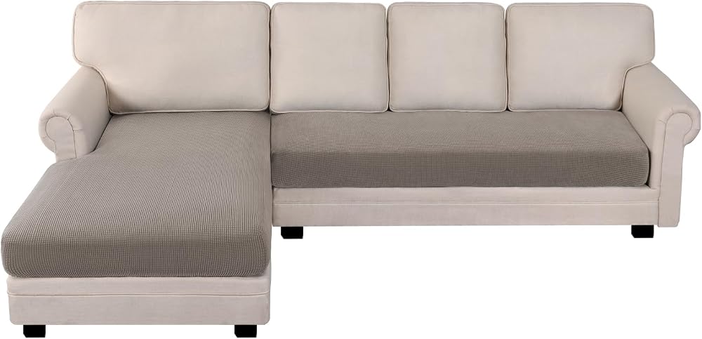 BellaHills Sectional Sofa Covers Taupe L-Shape Chaise 3 Seater Set