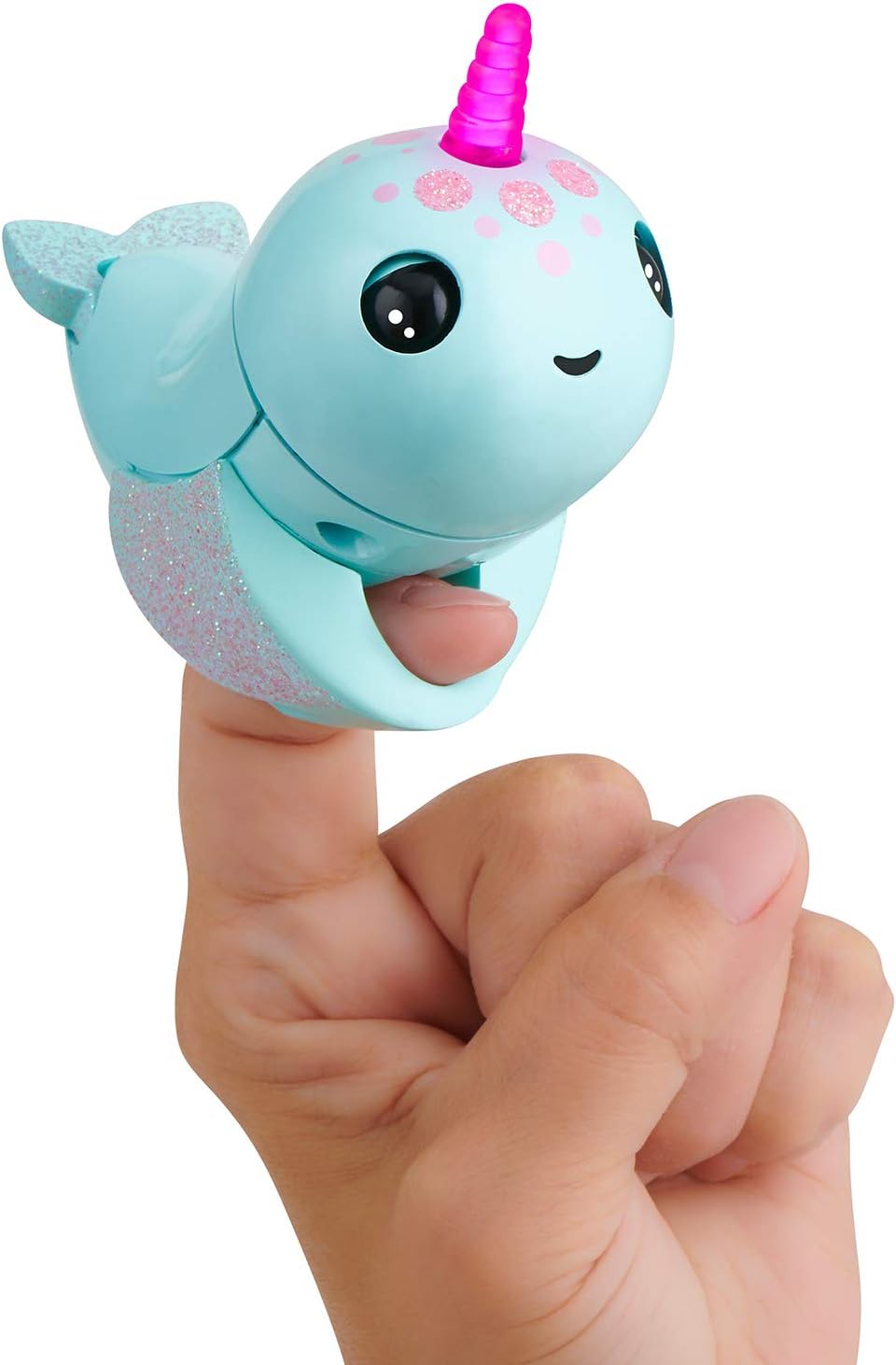 WowWee Fingerlings Light Up Narwhal - Nikki (Turquoise) - Friendly Interactive Toy