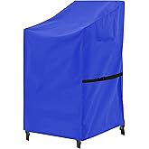 Stackable Patio Chair Cover - 600D High Back Outdoor Chair Cover Waterproof & Heavy Duty, 1 Pack Lawn Furniture Stacking Seat Cover for 4-6 Outdoor Stackable Dining Chairs - 28 x 36 x 47 Inch