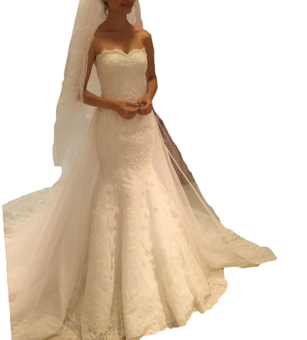 Ri Yun Women's Sweetheart Lace Appliques Mermaid Bridal Wedding Dress