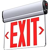 SASELUX Led Edge-Lit Exit Sign ,Brushed Aluminum Housing Single-Sided Clear Rotating Acrylic Panel,Hardwired Emergency Exit Signs with Battery Backup, 120V-347VAC,Red Led Emergency Exit Light for Business , UL Listed,Top/Side/Wall Mount(1 Pack)