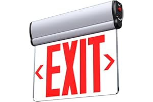 SASELUX Led Edge-Lit Exit Sign ,Brushed Aluminum Housing Single-Sided Clear Rotating Acrylic Panel,Hardwired Emergency Exit Signs with Battery Backup, 120V-347VAC,Red Led Emergency Exit Light for Business , UL Listed,Top/Side/Wall Mount(1 Pack)