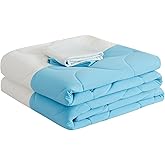 Cooling Blanket for Hot Sleepers - Queen Size Lightweight Breathable Tencel Blend, Double Sided All-Season Comforter, Temperature Regulating & Machine Washable (Blue+White, Queen (90''x90''))