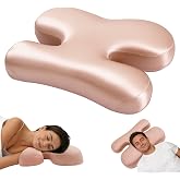vocheer Anti Wrinkle Pillow for Side Sleepers, Memory Foam Beauty Pillow | Anti-Aging Pillow for Nightly Beauty Sleep, Cooling Satin Cover, Ergonomic Face Support, Helps Relieve Facial Pressure, Pink