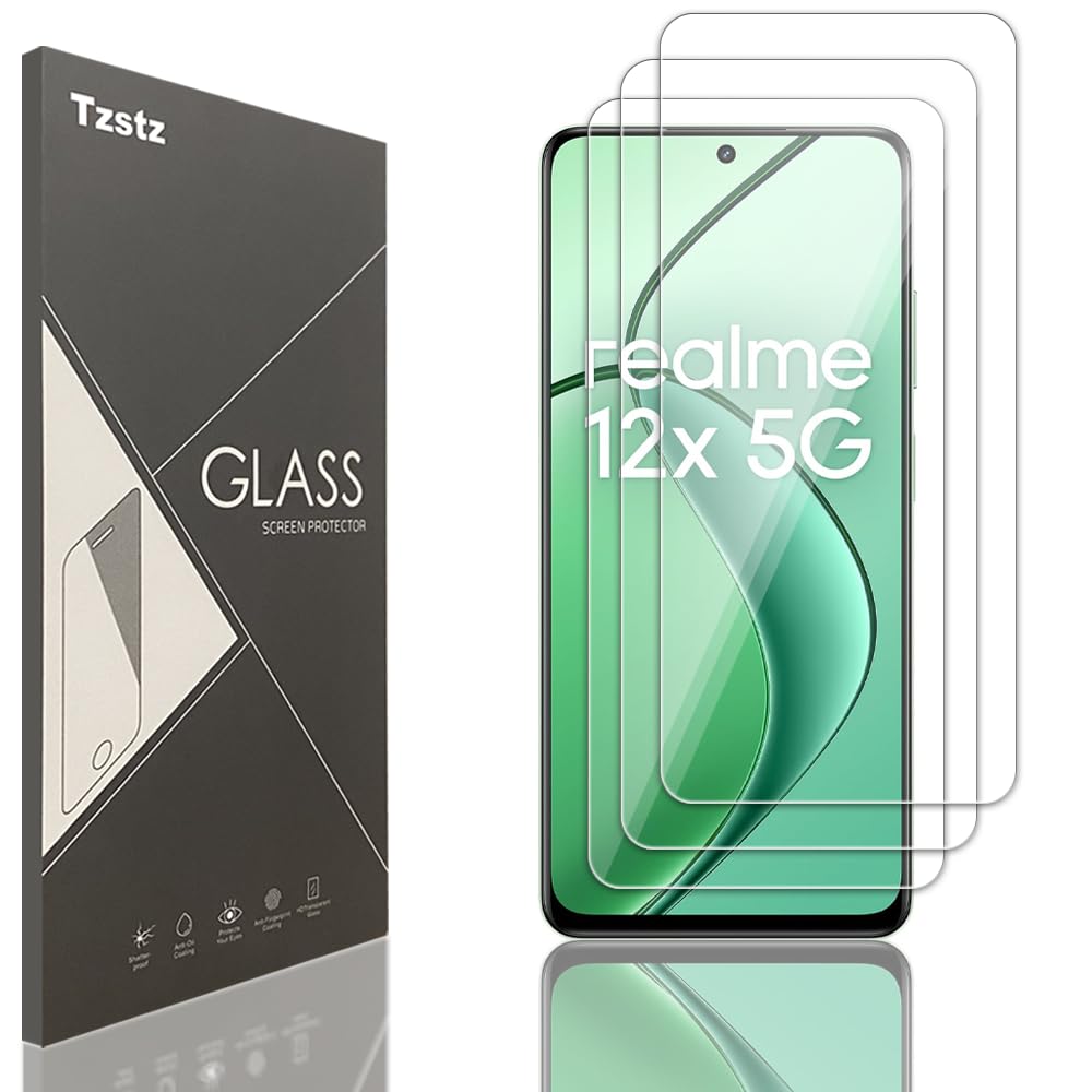 Tzstz 3 Pieces Tempered Glass Screen Protector for Realme 12x 5G/Realme C65 4G/5G 6.67" Hardness 9H Anti Scratch HD Screen Protector Film