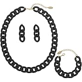 Bocar Statement Acrylic Chunky Necklace for Women Cuban Link Chain Collar Necklace Bracelcet Earrings Fashion Costume Jewelry Set