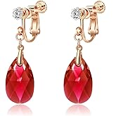 Teardrop Austrian Crystal Drop Clip On Dangle Earrings for Women Non Pierced 14K Rose Gold Plated Hypoallergenic Jewelry