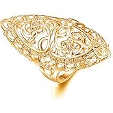 QOBEBOTA Chunky Gold Rings Silver Thumb Ring Boho Filigree Flower Ring Trendy Full Finger Wide Band Womens Rings for Cocktail Party Jewelry Birthday Gifts Statement Rings for Women