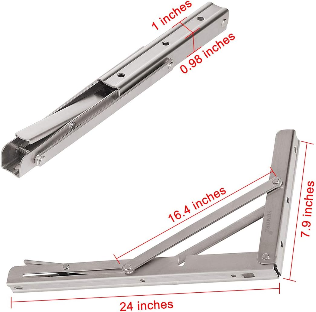 YUMORE Shelf Bracket, Heavy Duty Stainless Steel Shelf Support Corner Brace Joint Right Angle Bracket (Type B - 24" (Foldable)): Home Improvement
