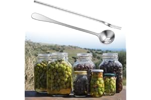 2 Pack Olive Spoon and Pickle Fork Set - 304 Stainless Steel Long Handle Pick Jar Serving Spoon with Drain Hole - Food Picker