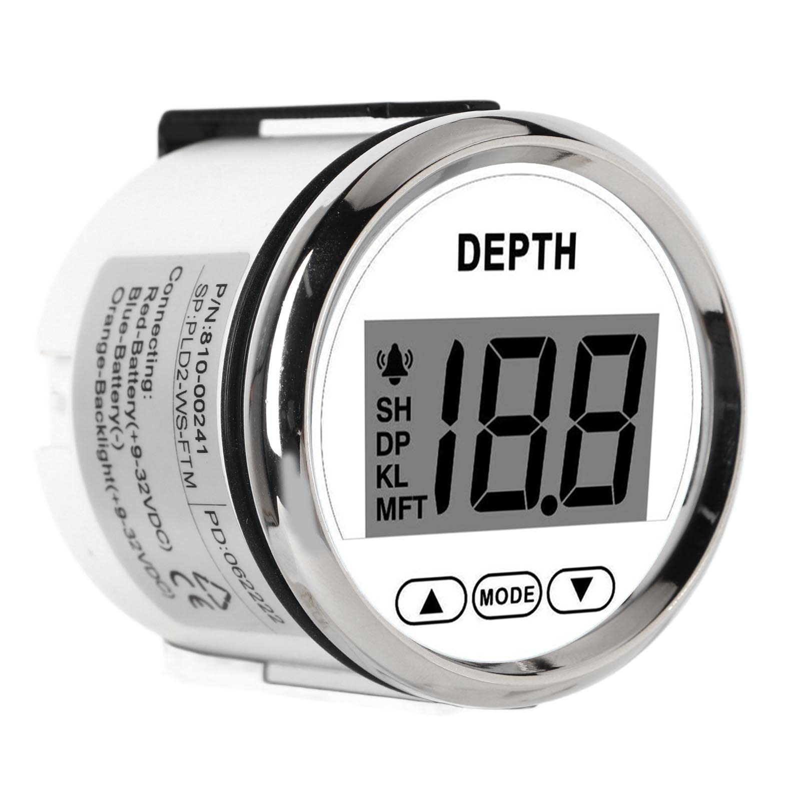 CUEI 12V Anti Fog Waterproof Depth Sounder, 2.0 inches LCD, Up to 100m, With Transducer & 10m Cable, White Backlight, For Yachts, Fishing Boats, Pontoon Boat