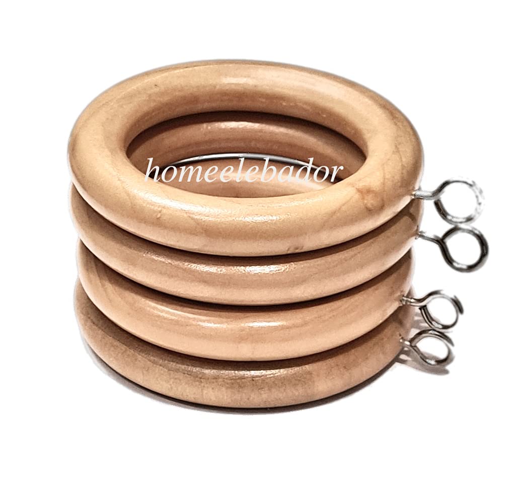 Wooden Curtain Rings 45mm with Screw Eye Natural Wood Drapery Curtain Rings Rod Hanging Sliding Eyelet for 42mm Poles Pack of 24.