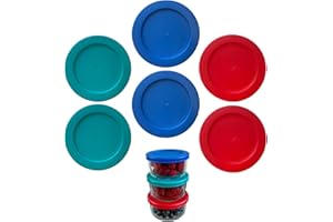Klare Ware 1 Cup/236 mL Turquoise, Blue, Red Replacement Lids/Covers for Pyrex 7202-PC, Anchor Hocking & KlareWare Storage Bowls *Lids Only - Glass Container Not Included* (6 Pack, Turq, Blue, Red)
