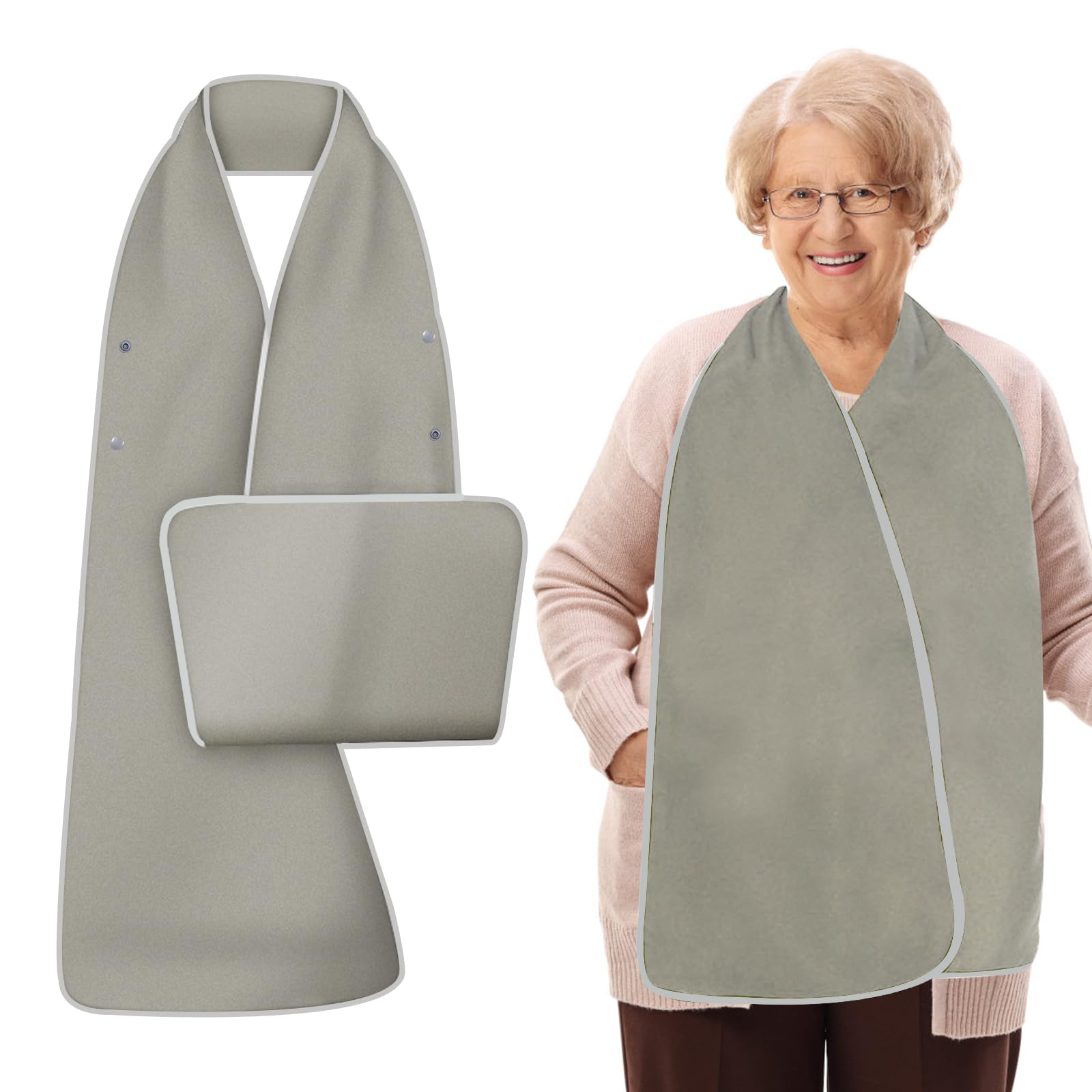 SwirlColor Adult Bib Scarf, Reversible And Reusable Adult Bibs for Elderly Washable Microsuede Material Clothing Protector Dignified Dining Adult Bib for Elderly Senior Women Men-Grey