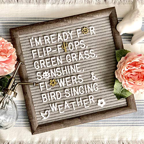 Letter Board - Rustic Brown Wood, Gray Felt, Sorting Tray, 525 Precut White, Gold, Black Letters, Numbers, Emojis, 10x10 Farmhouse Antique Vintage Frame Changeable Message, Stand, Cotton Bag JL Brands