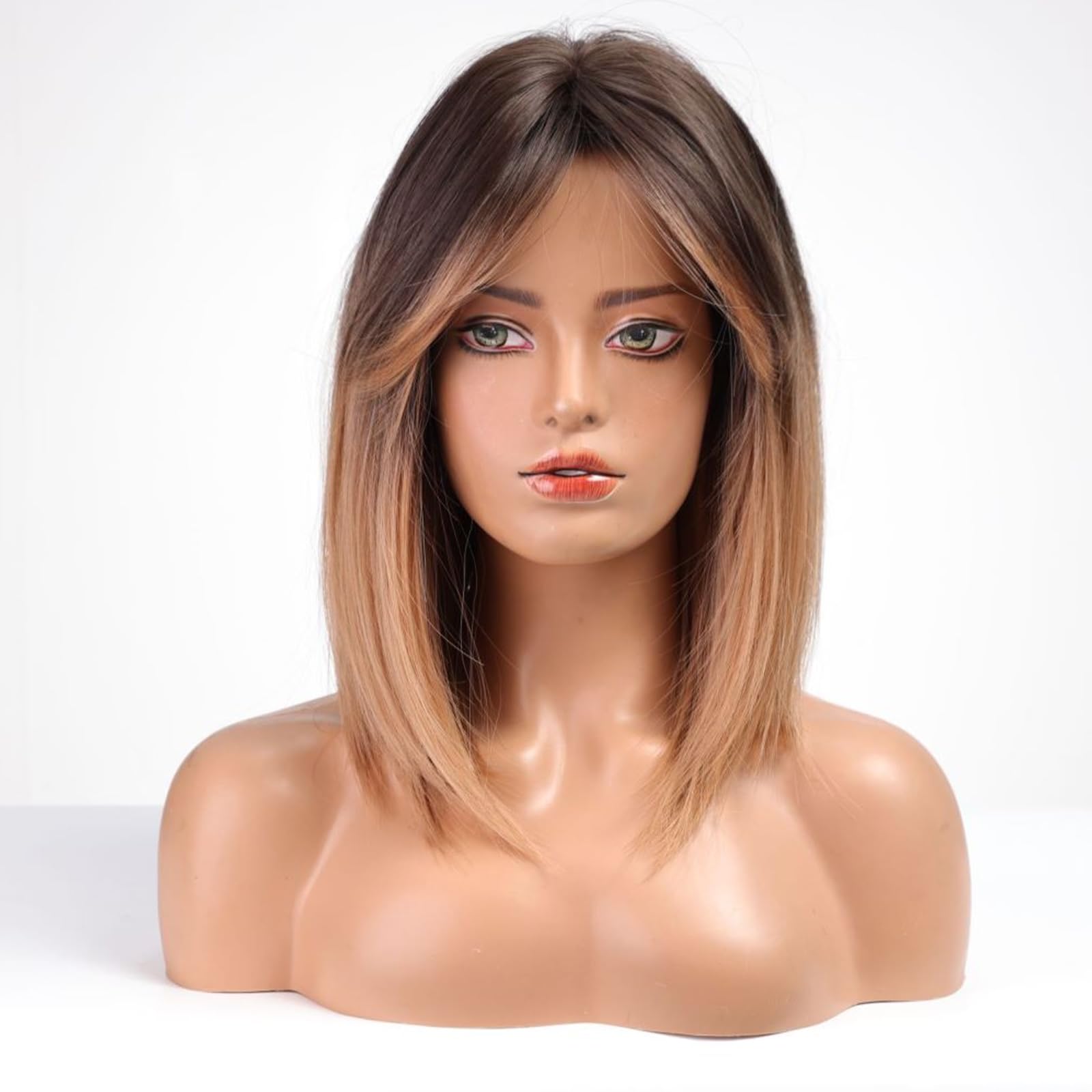 HAIRCUBE Copper Blonde Shoulder Length Wigs for Women Curtain Bangs Nature Heat Resistant Synthetic Fiber Party/Cosplay/Costume/Daily Wig