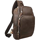 Taertii Vintage Full Grain Genuine Leather Sling Bag Crossbody Chest Shoulder Backpack Daypack Travel Hiking for 13.3 Inch Laptop - Brown