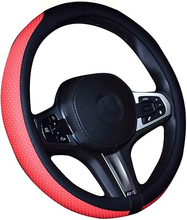 Amazon 美しい自動ステアリングホイールカバー女性のためのかわいい車のハンドケース通気性ノンスリップマイクロファイバーレザー19 赤 ハンドルカバー 車 バイク