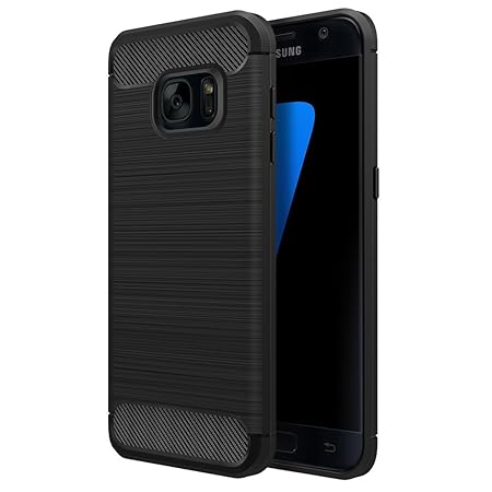 Simpeak Ersatz Samsung Galaxy S7 Hülle Schwarz, Premium Weiche Karbonfaser Elastisch Schützendes Rückseiten-Case Ersatz Galax
