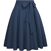 Belle Poque Women's High Waist A-Line Pockets Skirt Skater Flared Midi Skirt Vinage Skirt