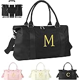 Personalized Initial Gym Dance Bag, Travel Duffel Bag for Teen Girls, Carry On Bag Overnight Weekender Bag with Trolley Sleeve, Birthday Gifts for Women Mom Daughter Graduation Gift(Letter M, Black)