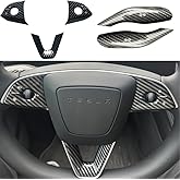 5PCS Steering Wheel Trim Cover and Gear Shift Cover for New Tesla Model 3/Y,Matte Carbon Pattern Tesla Interior Accessories for Tesla Model Y Juniper and Tesla Model 3 Highland (Carbon Pattern)