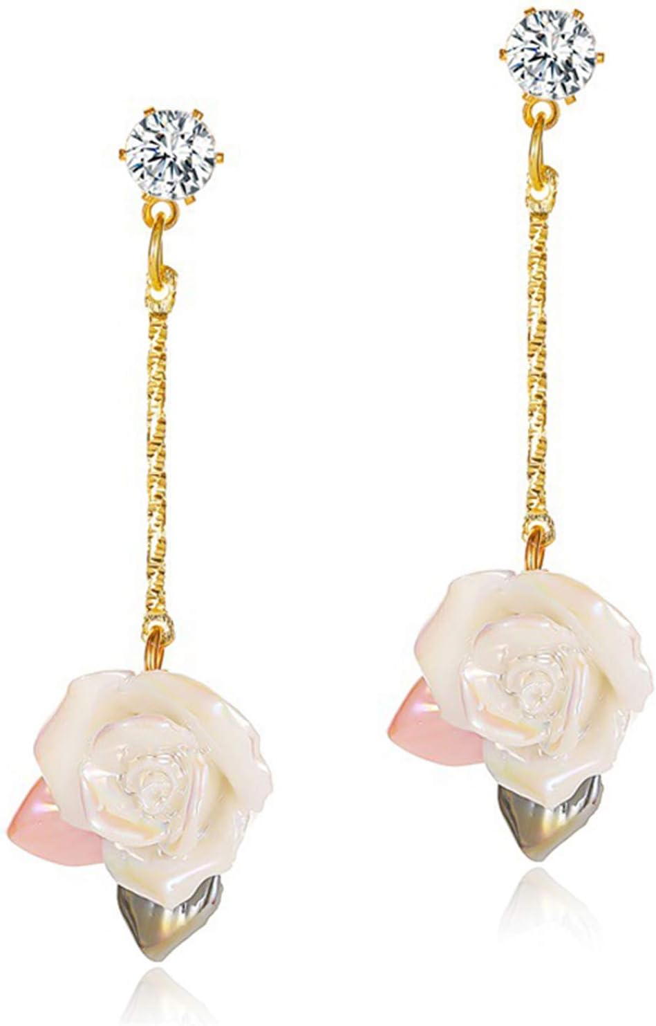 ANDPAI Pendientes colgantes de oro de 14 quilates con diseño de rosas