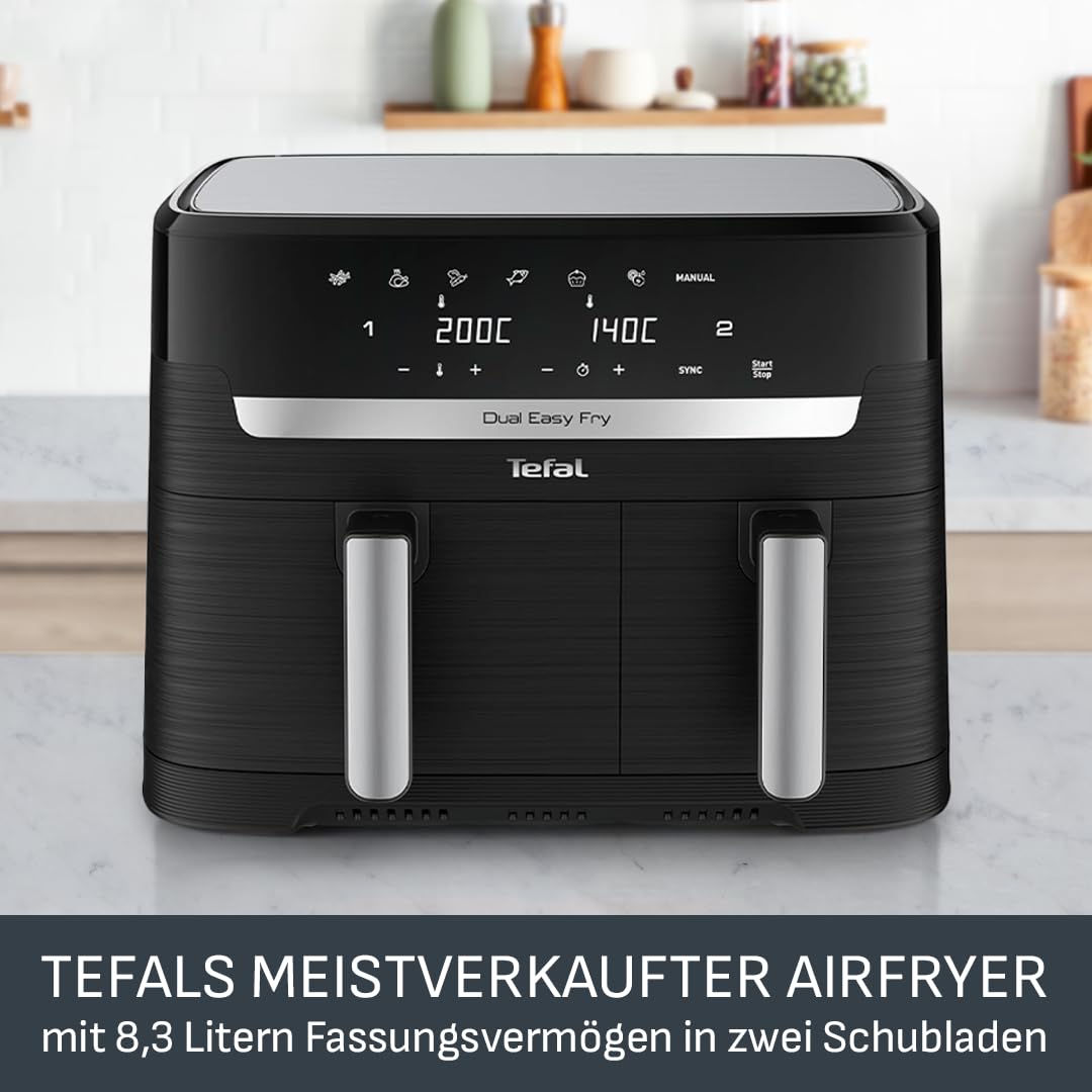 Tefal Dual Easy Fry Heißluftfritteuse 8,3 L – Airfryer mit 2 Kammern & XL-Schublade, 7 Programme, 2700 W, Extra-Crisp-Technologie, fettarm frittieren & energiesparend, spülmaschinenfest EY9018 2