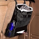 Labor Day Sale Lifesaver Car Trash Can Organizer- Water Proof & Leakproof- Front Mesh, Drink and Tissue Holder, Cinch Top Keeps Odors Contained- Premium Quality- Black