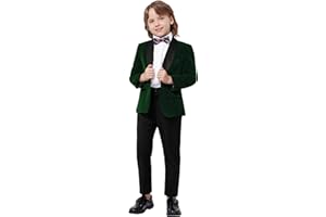 MAGE MALE Boys Velvet 3 Pieces Suit Multiple Colour Jacket Pants Set for Wedding Prom Party Tuxedo with Kids Suspenders