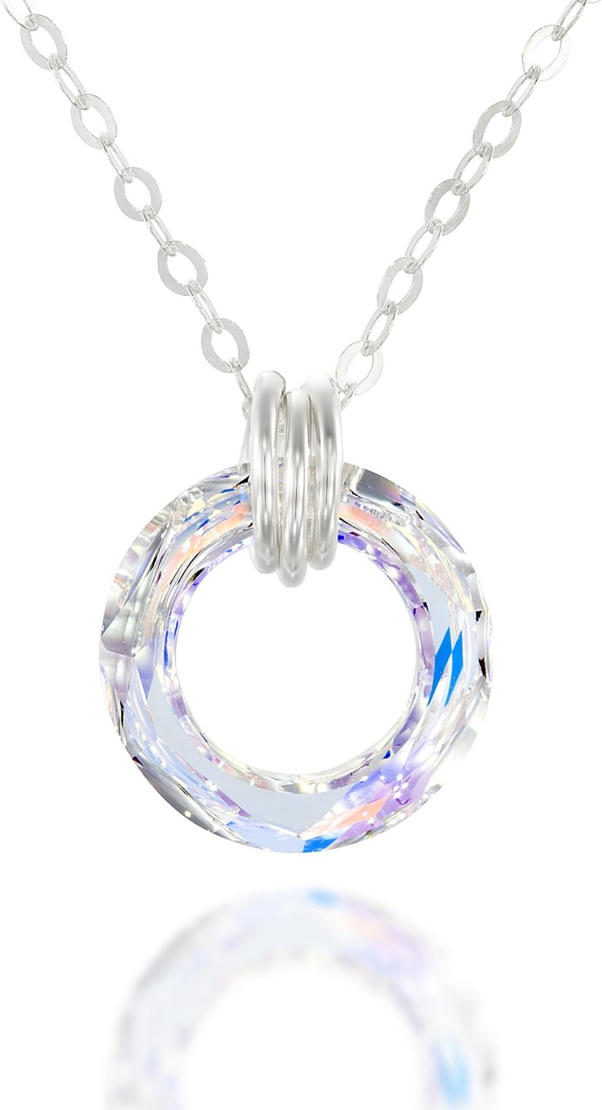 Stera Jewelry 925 Sterling Silver Circle Pendant Necklace Made with Swarovski Cosmic Ring Crystal