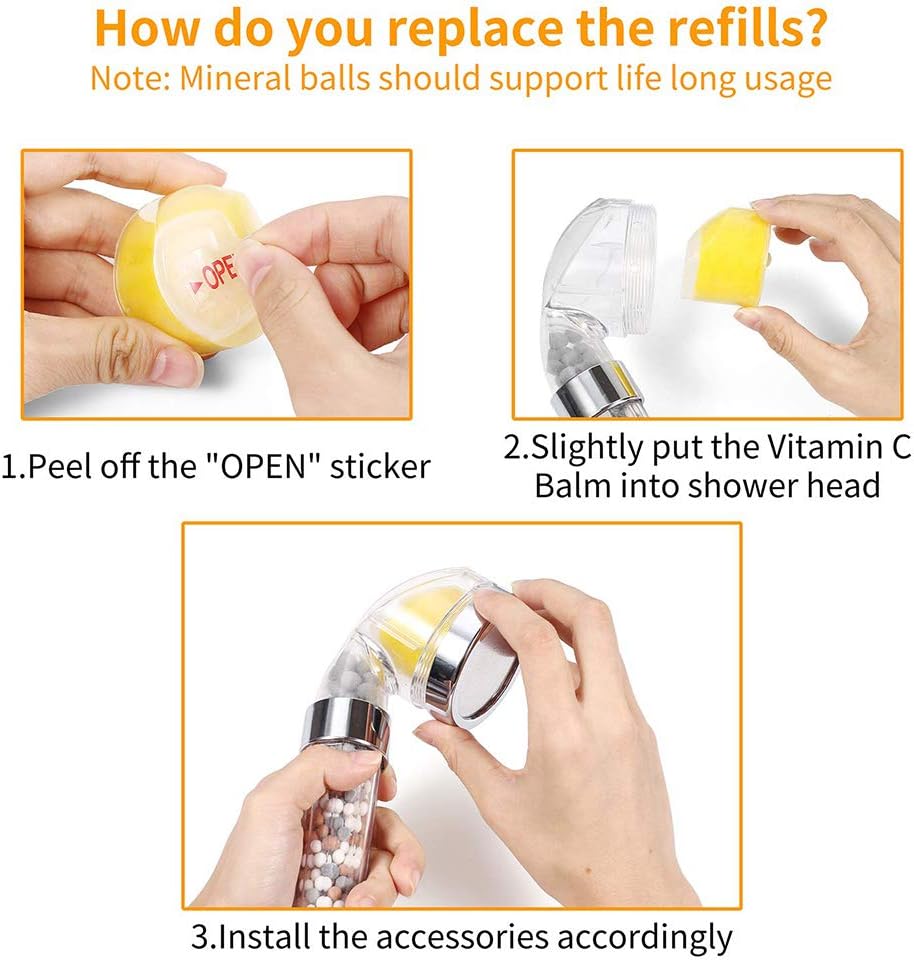 OurLeeme Shower Head, Ionic with Lemon Vitamin C Filter, Increases Pressure, Saves Water, 3 Settings, Yellow - Image 4