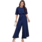 DGHBVS Jumpsuits for Women Dressy Casual One-Piece Outfits Elegant Formal Cape Belted Wide Leg Rompers Evening Pantsuits