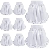 Hercicy 8 Pcs White Waist Apron for Women Half Retro Maid Aprons Ruffles Cute Pinafore with 2 Pockets for Halloween Waitress Servant Cosplay Costume