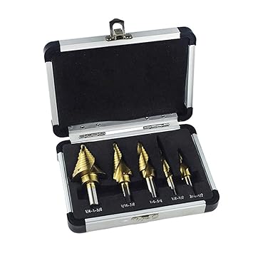 Festnight High Speed Steel Step Drill Bit Set Spiral Groove Round Shank Twist Drills Drilling Tool 5pcs