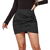 Mingnos Womens High Wasited Zipper Closure Ruched Cross Irregular Faux Suede Mini Skirt