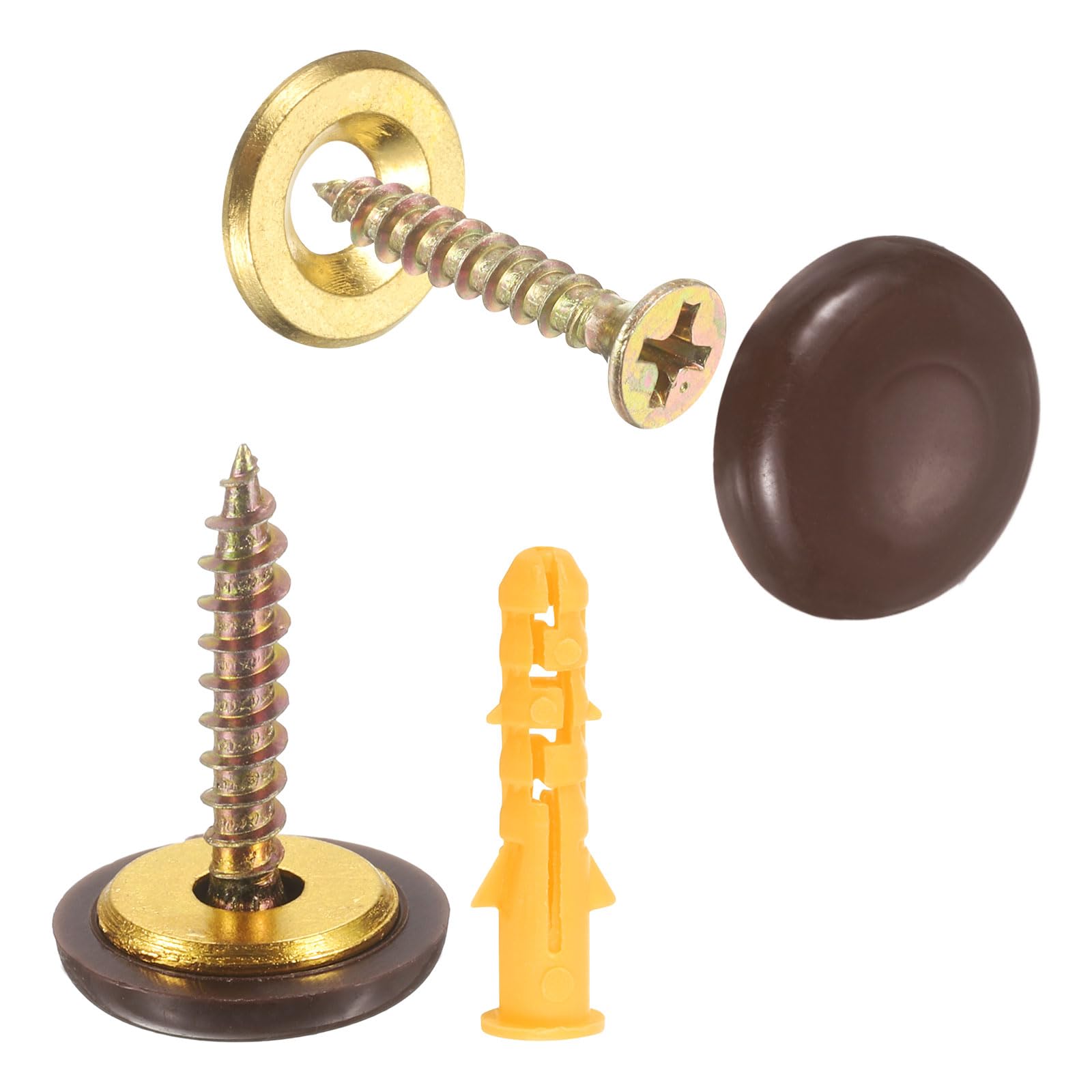 Photo 1 of uxcell 12 Pcs 16.8 mm Decorative Caps Cover Nails, Zinc Alloy Screw Covers Caps Mirror Fixing Screws for Mirrors, Coffee Tables, Wooden or Glass Furniture, Brown