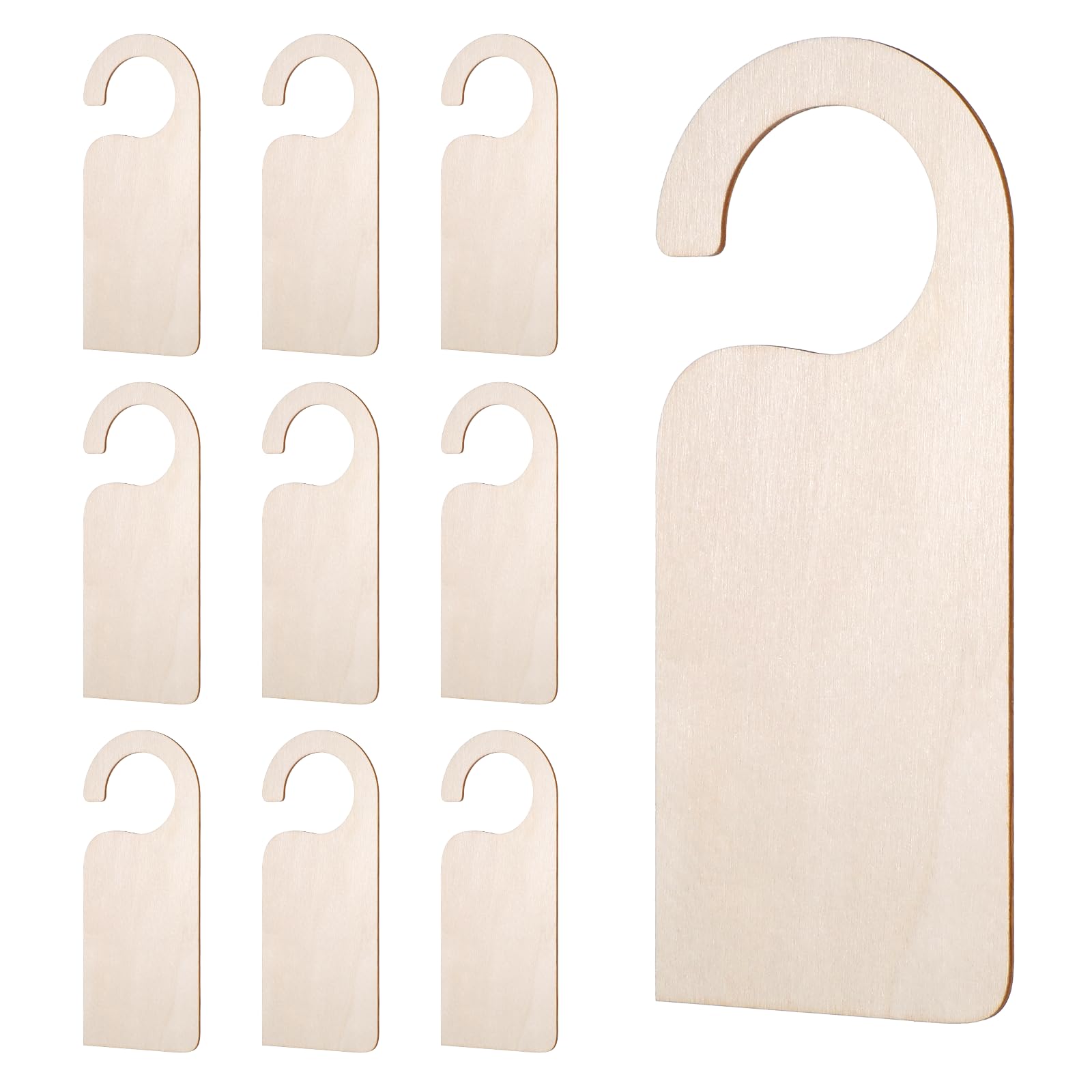 Photo 1 of 10 Pack Unfinished Wooden Door Knob Sign, Blank Double Sided Hanger Plaque Natural Wood Door Sign for Office, Room, Hotel DIY Craft Project Message Notes Memo Board
