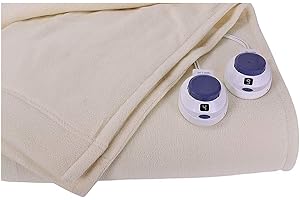PERFECT FIT SoftHeat Luxury Micro-Fleece Heated Electric Blanket with Safe & Warm Low-Voltage Technology, Queen, Natural