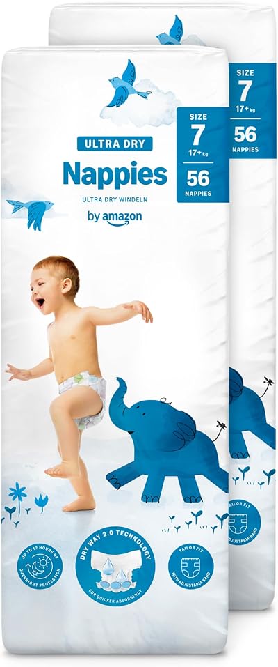 By Amazon 112 Ultra Dry Nappies Size 7 (17kg+) 2 x 56 Pack