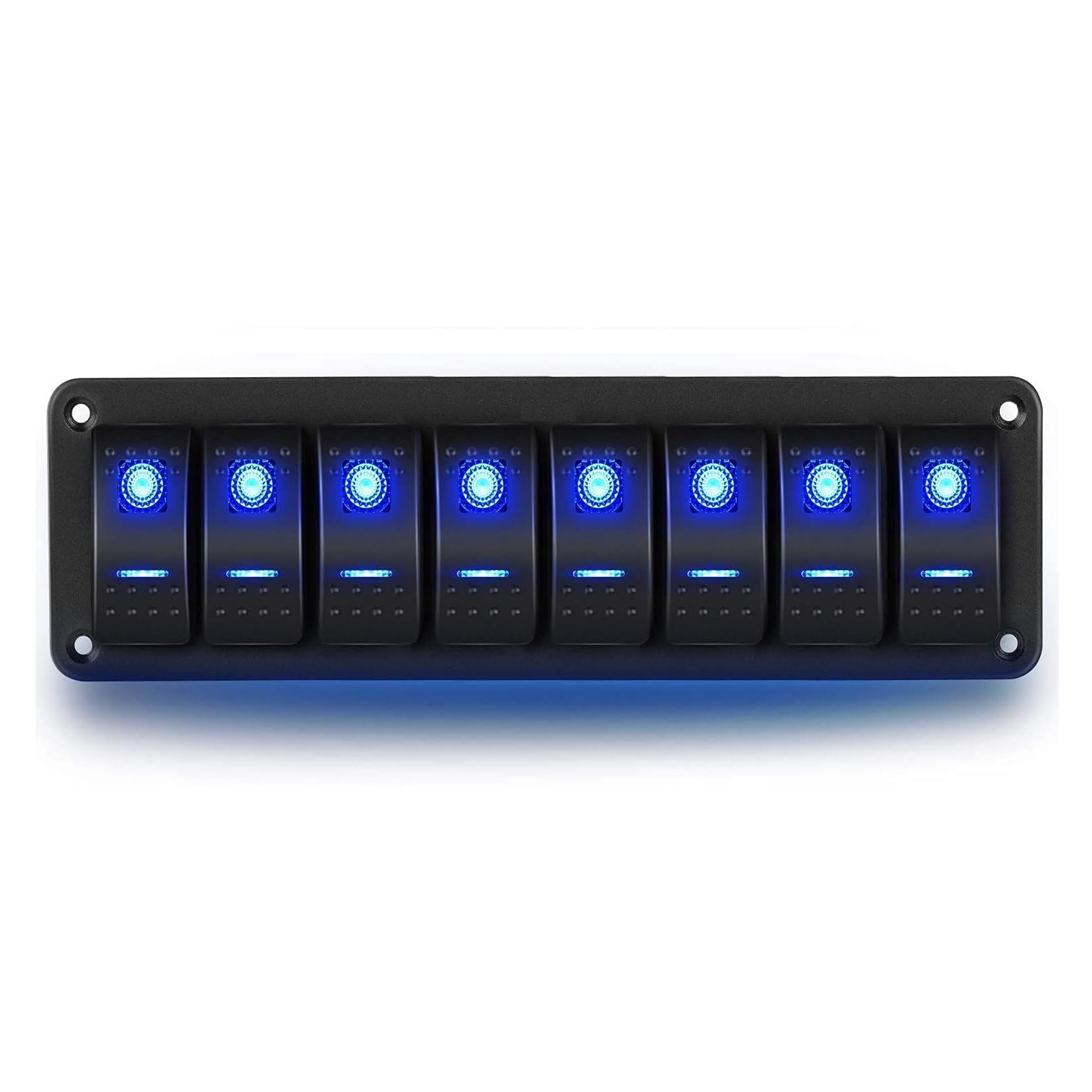 Geloo 8 Gang Switch Panel ON-OFF Waterproof Marine Boat 12V Toggle Rocker Switches Panel with Blue LED Light for Car Boat RV Truck Camper Vehicles