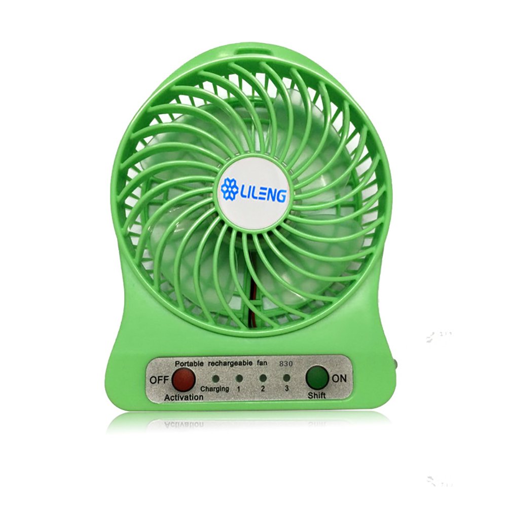 USB Mini Fan Portable Rechargeable Desktop Fan Powered by USB and A 18650 Battery Mini Air Conditioner Ideal for Summer Travel Walking (Green)