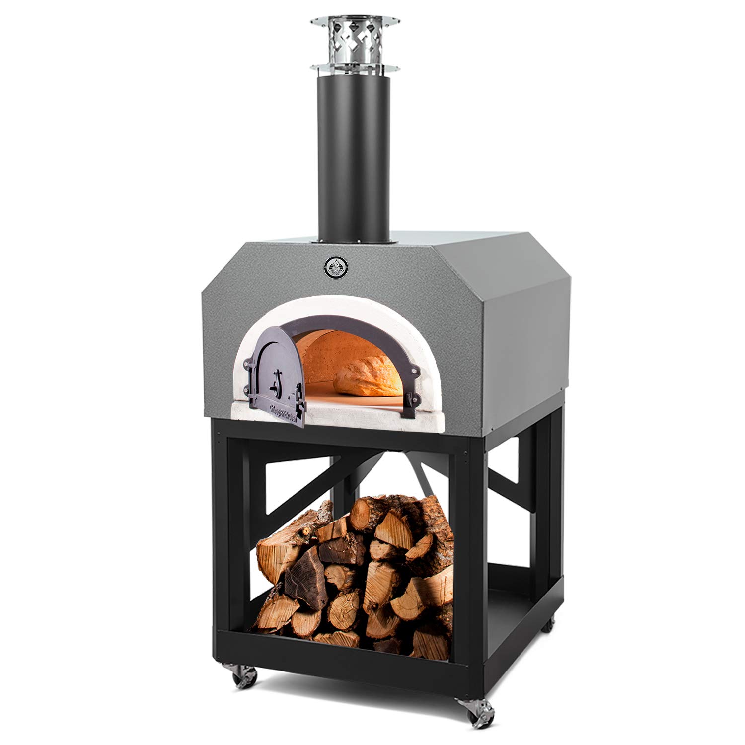 Chicago Brick Oven Wood-Burning Mobile Outdoor Pizza Oven, CBO-750 Mobile with Silver Vein Hood