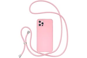 UEEBAI Crossbody Lanyard Phone case for iPhone 15 Pro Max 6.7 inch, Silicone Phone Cover with Adjustable Necklace Strap Soft Belt Neck Cord Lanyard Shockproof Protective Case - Pink