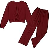 Zupora Girls Fall Outfits 2 Piece Sweatsuit Twist Front Pullover Sweatshirt Wide Leg Sweatpants Tracksuit Kid Clothing Set