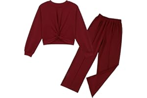 Zupora Girls Fall Outfits 2 Piece Sweatsuit Twist Front Pullover Sweatshirt Wide Leg Sweatpants Tracksuit Kid Clothing Set