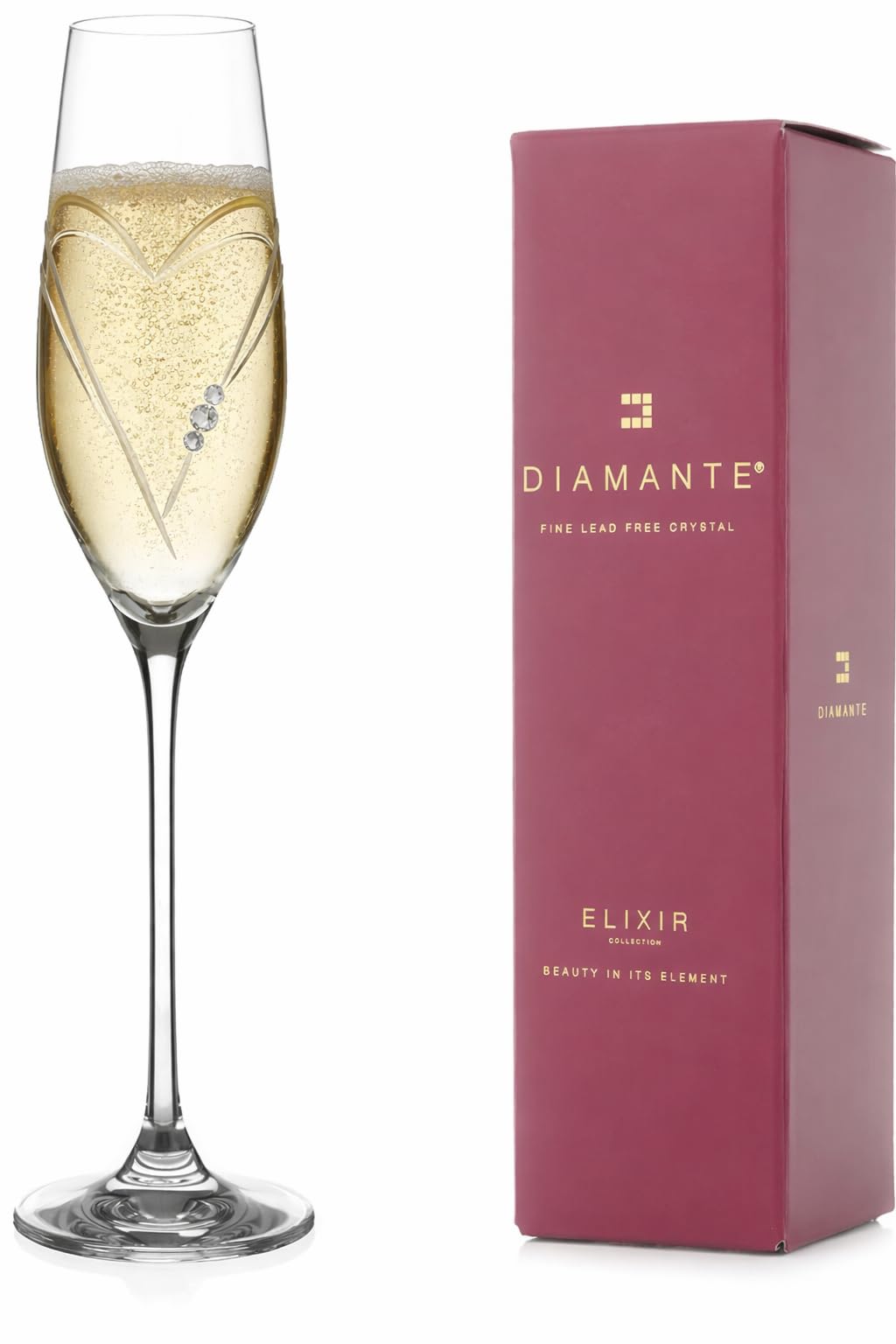DIAMANTE Swarovski Champagne Flutes Prosecco Glass 'Hearts' Design with Swarovski Crystals - Single Glass in a Gift Box