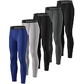 Mexholin 5 Pack Boys' Compression Pants Youth Athletic Tights Quick Dry Base Layer Leggings for Sports Basketball Football