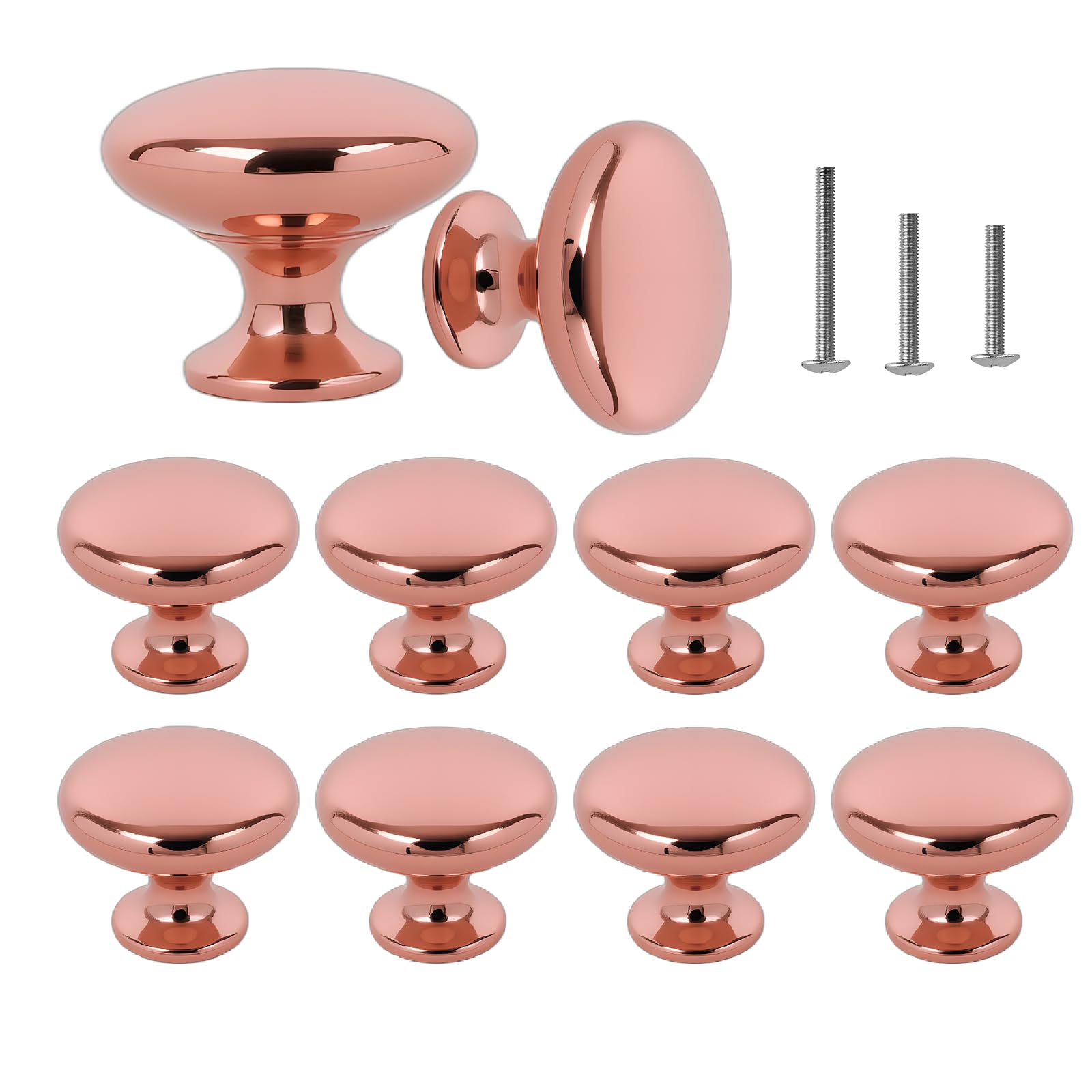 ShipeeKin 10x Polished Chrome Cabinet Hardware Round Mushroom Door Pull Handle Knobs 30mm for Cupboard Wardrobe Dresser Bedroom Bathroom Furniture (Rosegold)