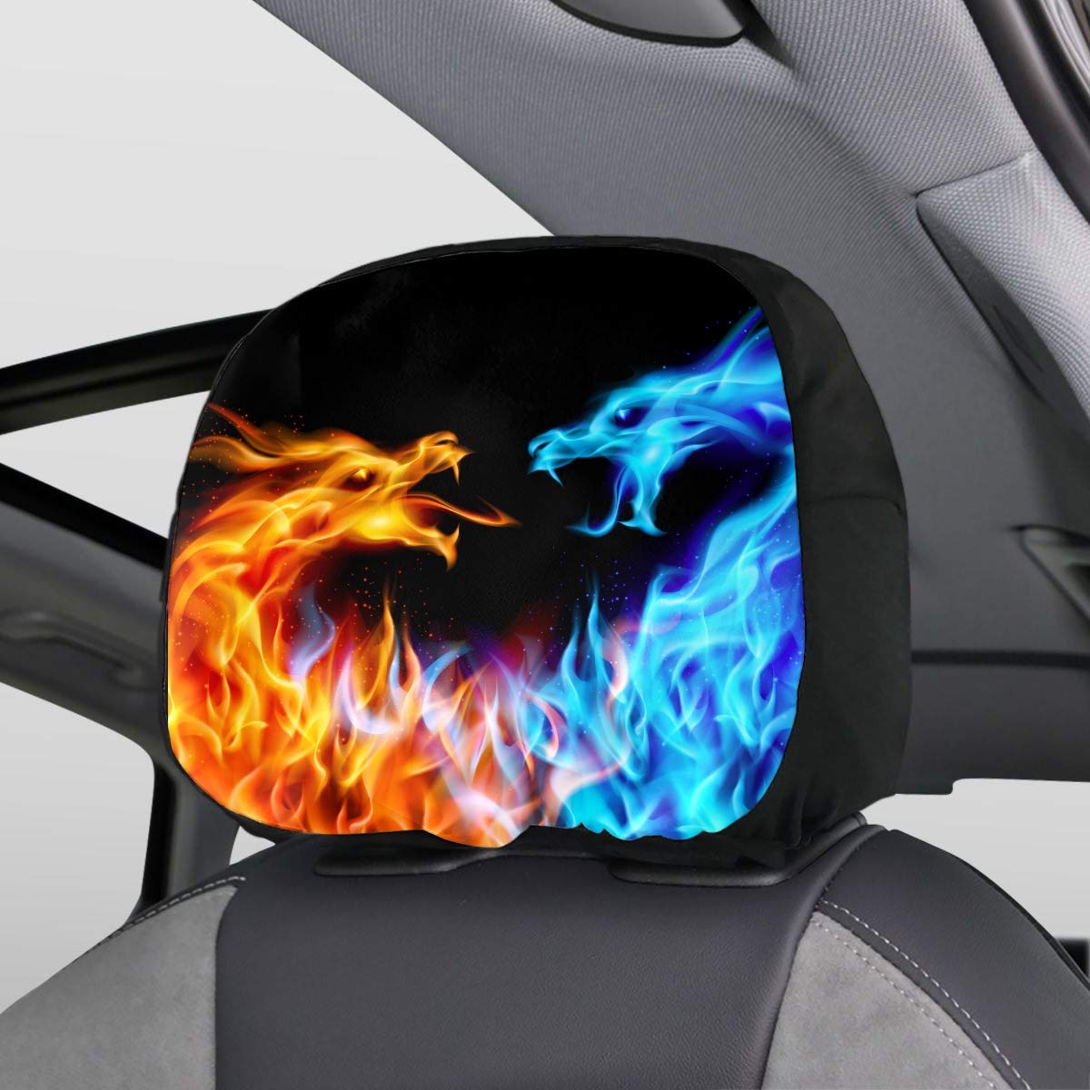 Headrest Covers for Women Abstract Blue Red Fiery Dragons Illustration Adjustable